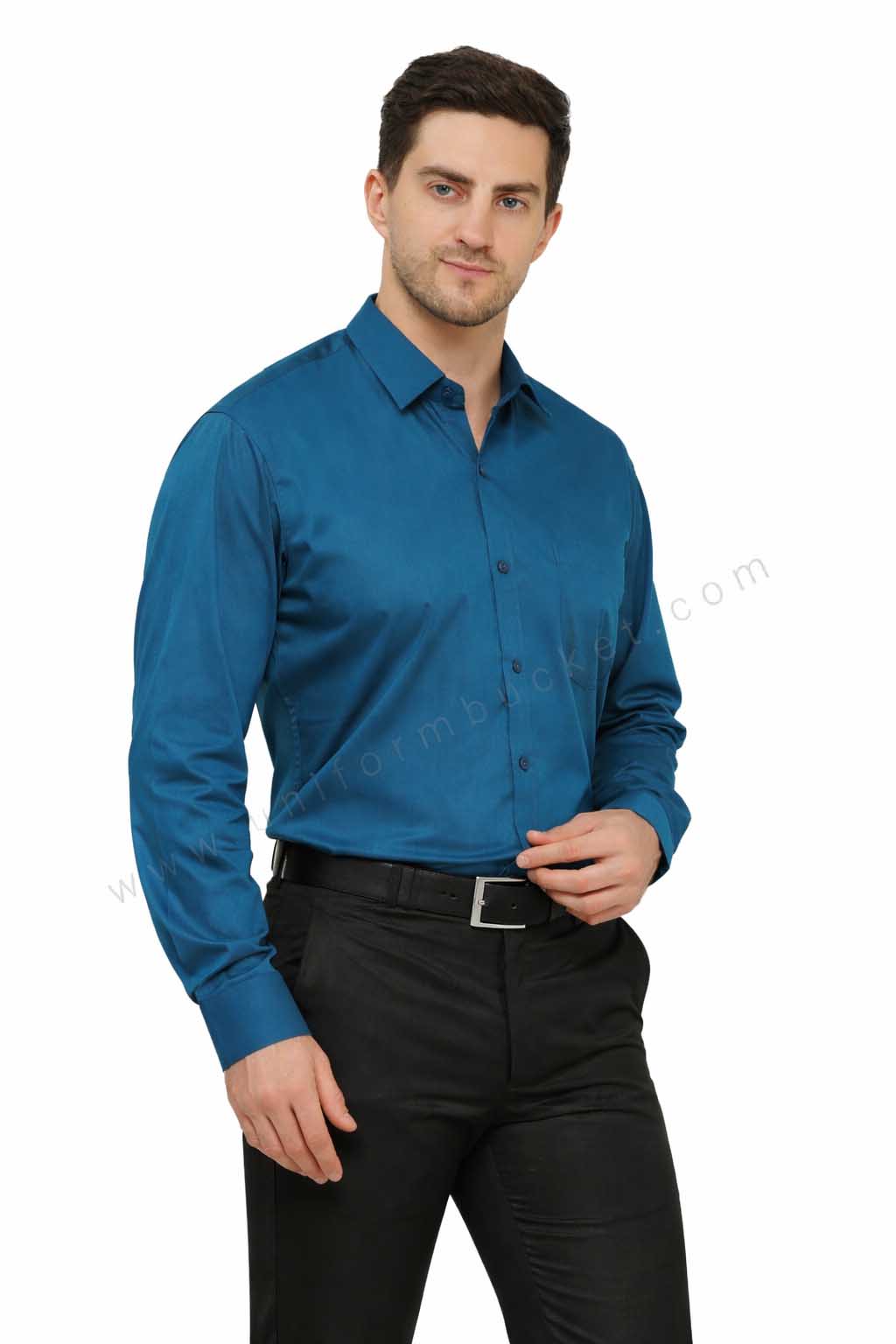 Male Premium Teal Blue Shirt With Pocket view 2
